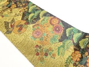 雪輪に蝶・草花・流水模様織出し袋帯